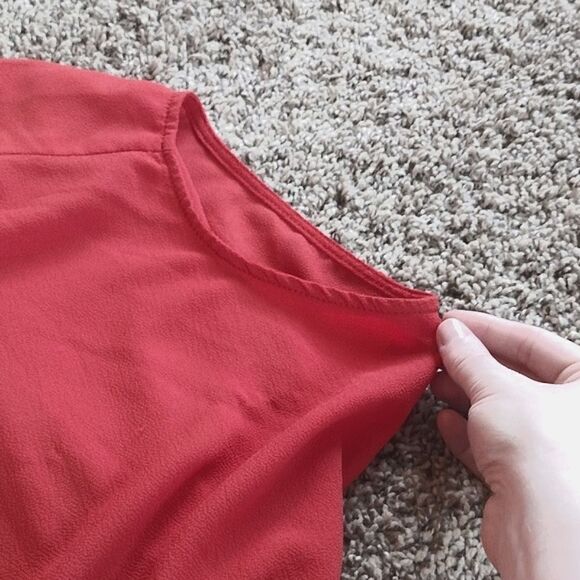 Ivy Jane Women's Size M/L Solid Primary Red Dressy Neck Tie Blouse Top - Picture 9 of 10